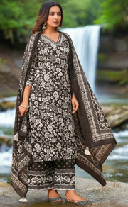 Black/White Floral Jaipur Cotton Kurti With Palazzo Pant And Dupatta Set. Pure Versatile Cotton. | Laces and Frills - Laces and Frills