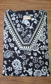 Black/White Floral Jaipur Cotton Kurti With Palazzo Pant And Dupatta Set. Pure Versatile Cotton. | Laces and Frills
