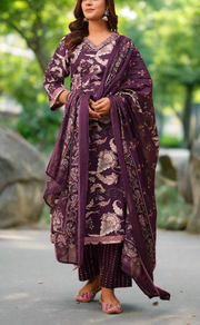 Purple Floral Garden Jaipur Cotton Kurti With Pant And Dupatta Set. Pure Versatile Cotton. | Laces and Frills