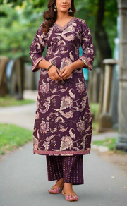 Purple Floral Garden Jaipur Cotton Kurti With Pant And Dupatta Set. Pure Versatile Cotton. | Laces and Frills