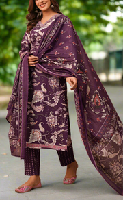 Purple Floral Garden Jaipur Cotton Kurti With Pant And Dupatta Set. Pure Versatile Cotton. | Laces and Frills
