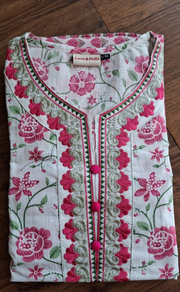 White/Pink Floral Jaipur Cotton Kurti With Pant And Dupatta Set. Pure Versatile Cotton. | Laces and Frills