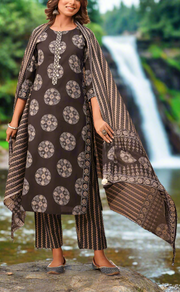 Black Ikkat Print Jaipur Cotton Kurti With Pant And Dupatta Set. Pure Versatile Cotton. | Laces and Frills