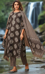 Black Ikkat Print Jaipur Cotton Kurti With Pant And Dupatta Set. Pure Versatile Cotton. | Laces and Frills - Laces and Frills