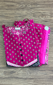 Black/Rani Pink Ikkat Jaipur Cotton Kurti With Pant And Dupatta Set. Pure Versatile Cotton. | Laces and Frills