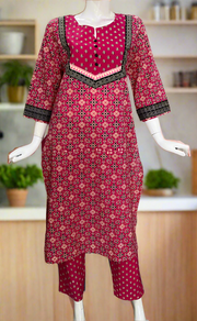 Black/Rani Pink Ikkat Jaipur Cotton Kurti With Pant And Dupatta Set. Pure Versatile Cotton. | Laces and Frills