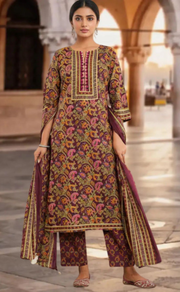 Dark Maroon Garden Jaipur Cotton Kurti With Pant And Dupatta Set. Pure Versatile Cotton. | Laces and Frills - Laces and Frills