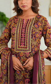 Dark Maroon Garden Jaipur Cotton Kurti With Pant And Dupatta Set. Pure Versatile Cotton. | Laces and Frills