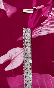 Rani Pink Floral Jaipur Cotton Kurti With Pant And Dupatta Set. Pure Versatile Cotton. | Laces and Frills