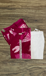 Rani Pink Floral Jaipur Cotton Kurti With Pant And Dupatta Set. Pure Versatile Cotton. | Laces and Frills