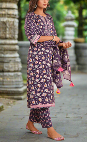 Purple Garden Jaipur Cotton Kurti With Pant And Dupatta Set. Pure Versatile Cotton. | Laces and Frills