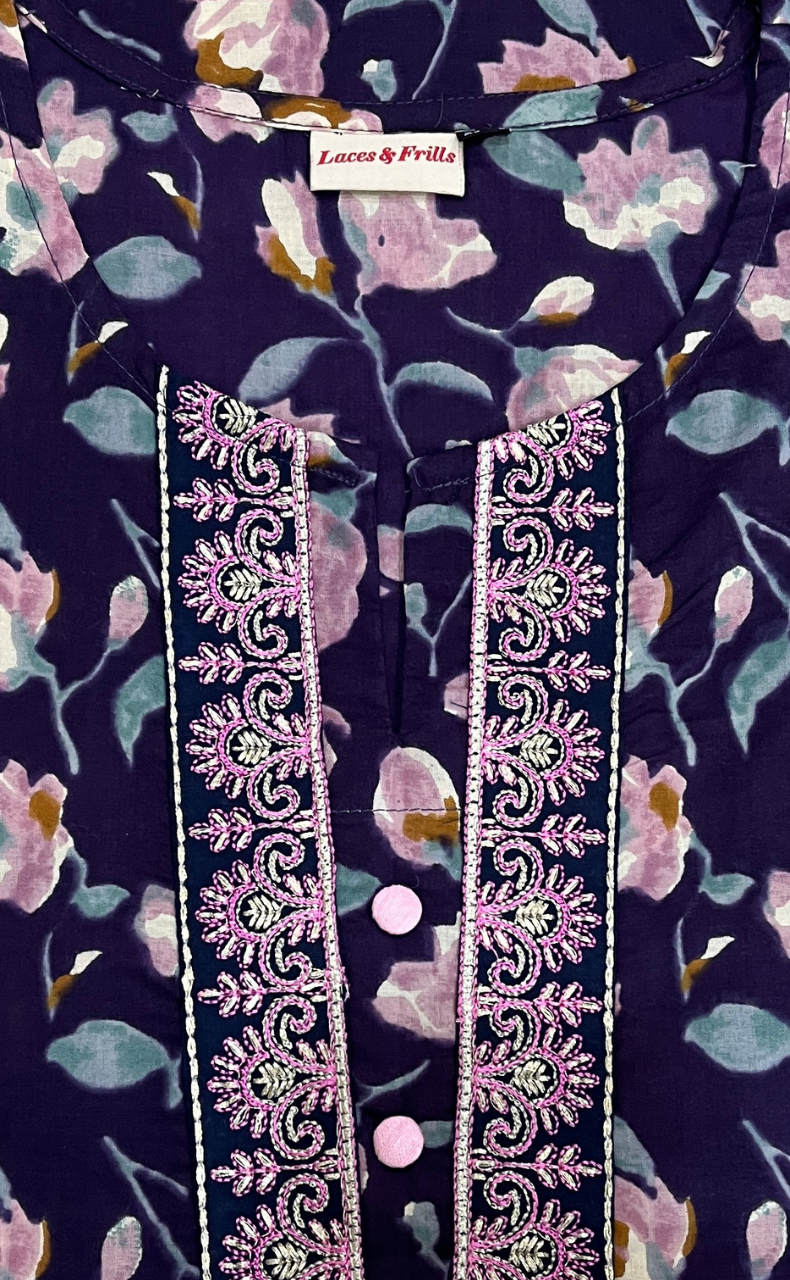 Purple Garden Jaipur Cotton Kurti With Pant And Dupatta Set. Pure Versatile Cotton. | Laces and Frills