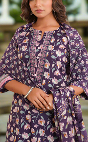 Purple Garden Jaipur Cotton Kurti With Pant And Dupatta Set. Pure Versatile Cotton. | Laces and Frills