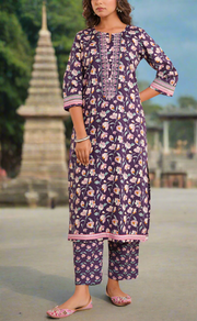 Purple Garden Jaipur Cotton Kurti With Pant And Dupatta Set. Pure Versatile Cotton. | Laces and Frills