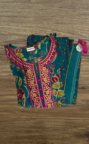 Teal Green Garden Jaipur Cotton Kurti With Pant And Dupatta Set. Pure Versatile Cotton. | Laces and Frills