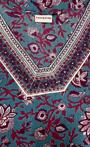 Teal Blue Garden Jaipur Cotton Kurti With Pant And Dupatta Set. Pure Versatile Cotton. | Laces and Frills