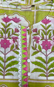 Off White/Green/Pink Floral Jaipur Cotton Kurti With Pant And Dupatta Set. Pure Versatile Cotton. | Laces and Frills