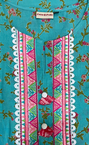 Sea Green Floral Jaipur Cotton Kurti With Pant And Dupatta Set. Pure Versatile Cotton. | Laces and Frills