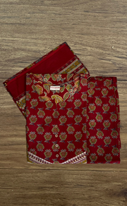 Maroon Floral Cotton Kurti With Pant And Dupatta Set. Pure Versatile Cotton. | Laces and Frills