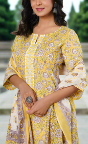 Yellow Garden Cotton Kurti With Pant And Dupatta Set. Pure Versatile Cotton. | Laces and Frills