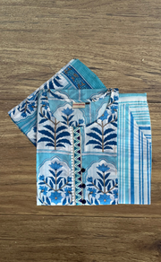 White/Blue Garden Cotton Kurti With Pant And Dupatta Set. Pure Versatile Cotton. | Laces and Frills