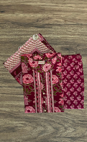 Maroon Garden Jaipur Cotton Kurti With Pant And Dupatta Set. Pure Versatile Cotton. | Laces and Frills