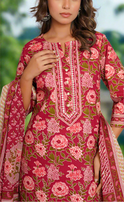 Maroon Garden Jaipur Cotton Kurti With Pant And Dupatta Set. Pure Versatile Cotton. | Laces and Frills