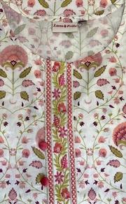 Off White/Peach Floral Garden Jaipur Cotton Kurti With Pant And Dupatta Set. Pure Versatile Cotton. | Laces and Frills