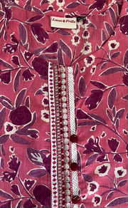 Peach/Pink Floral Jaipur Cotton Kurti With Pant And Dupatta Set. Pure Versatile Cotton. | Laces and Frills