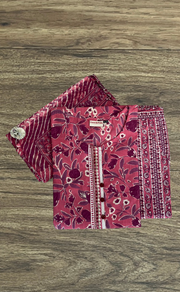 Peach/Pink Floral Jaipur Cotton Kurti With Pant And Dupatta Set. Pure Versatile Cotton. | Laces and Frills