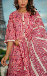 Peach/Pink Floral Jaipur Cotton Kurti With Pant And Dupatta Set. Pure Versatile Cotton. | Laces and Frills