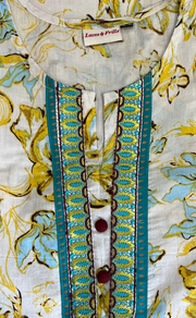 Off White/Yellow/Sea Green Jaipur Cotton Kurti With Pant And Dupatta Set. Pure Versatile Cotton. | Laces and Frills