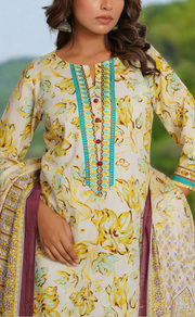 Off White/Yellow/Sea Green Jaipur Cotton Kurti With Pant And Dupatta Set. Pure Versatile Cotton. | Laces and Frills