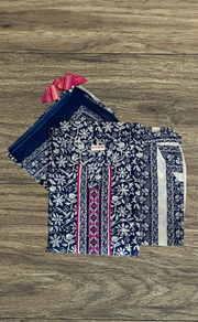 Navy Blue Leafy Jaipur Cotton Kurti With Pant And Dupatta Set. Pure Versatile Cotton. | Laces and Frills