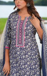 Navy Blue Leafy Jaipur Cotton Kurti With Pant And Dupatta Set. Pure Versatile Cotton. | Laces and Frills