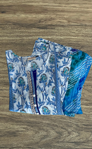 White/Blue Floral Jaipur Cotton Kurti With Pant And Dupatta Set. Pure Versatile Cotton. | Laces and Frills