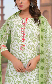 White/Green Garden Jaipur Cotton Kurti With Pant And Dupatta Set. Pure Versatile Cotton. | Laces and Frills