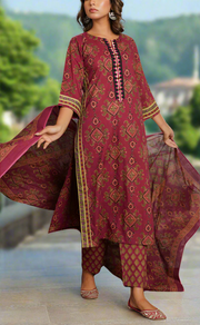 Wine Colour Jaipura Jaipur Cotton Kurti With Pant And Dupatta Set. Pure Versatile Cotton. | Laces and Frills