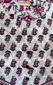 White/Wine Colour Floral Jaipur Cotton Kurti With Pant And Dupatta Set. Pure Versatile Cotton. | Laces and Frills