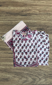 White/Wine Colour Floral Jaipur Cotton Kurti With Pant And Dupatta Set. Pure Versatile Cotton. | Laces and Frills