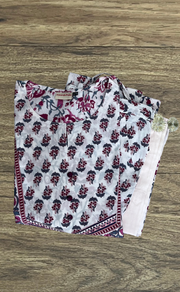 White/Wine Colour Floral Jaipur Cotton Kurti With Pant And Dupatta Set. Pure Versatile Cotton. | Laces and Frills
