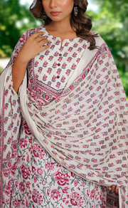 White/Wine Colour Floral Jaipur Cotton Kurti With Pant And Dupatta Set. Pure Versatile Cotton. | Laces and Frills