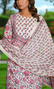 White/Wine Colour Floral Jaipur Cotton Kurti With Pant And Dupatta Set. Pure Versatile Cotton. | Laces and Frills