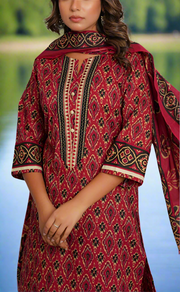 Maroon Ikkat Jaipur Cotton Kurti With Pant And Dupatta Set. Pure Versatile Cotton. | Laces and Frills