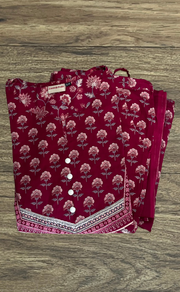 Magenta Pink Garden Jaipur Cotton Kurti With Pant And Dupatta Set. Pure Versatile Cotton. | Laces and Frills
