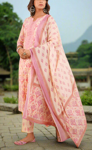 Pink Garden Jaipur Cotton Kurti With Pant And Dupatta Set. Pure Versatile Cotton. | Laces and Frills