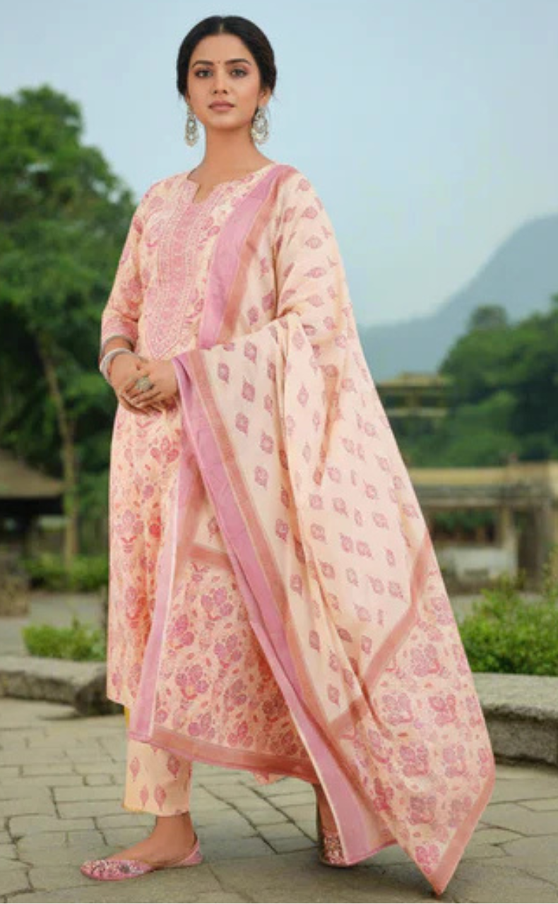 Pink Garden Jaipur Cotton Kurti With Pant And Dupatta Set. Pure Versatile Cotton. | Laces and Frills