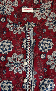 Dark Maroon Garden Jaipur Cotton Kurti With Pant And Dupatta Set. Pure Versatile Cotton. | Laces and Frills