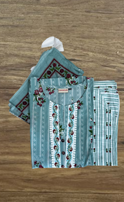 Sea Green Floral Jaipur Cotton Kurti With Pant And Dupatta Set. Pure Versatile Cotton. | Laces and Frills