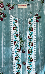 Sea Green Floral Jaipur Cotton Kurti With Pant And Dupatta Set. Pure Versatile Cotton. | Laces and Frills